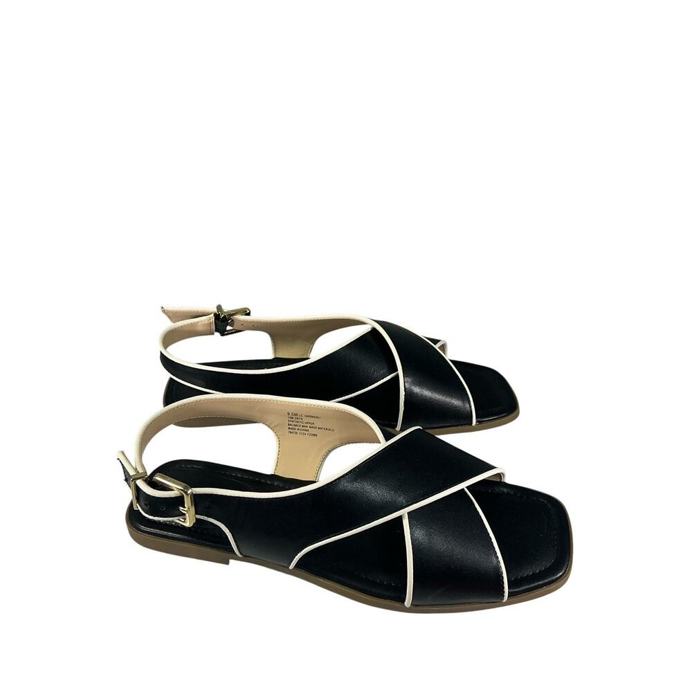 Liz Claiborne Women's WhiteTrim Black Crisscross Slingback Sandals Size 9.5M